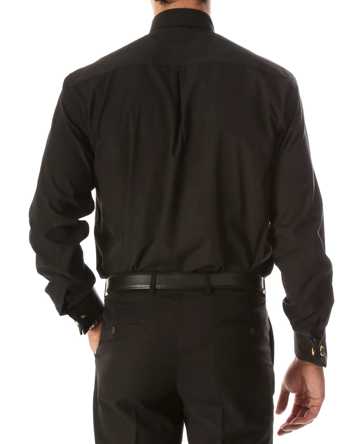 Black Clergy Deacon Bishop Priest Mandarin Half-Tab Collar Dress Shirt - FHYINC best men&