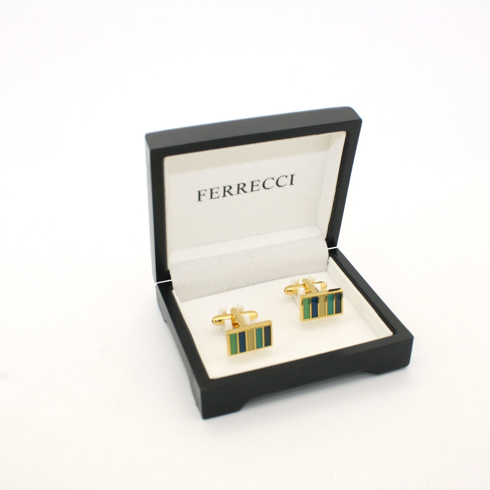 Goldtone Blue Cuff Links With Jewelry Box - FHYINC