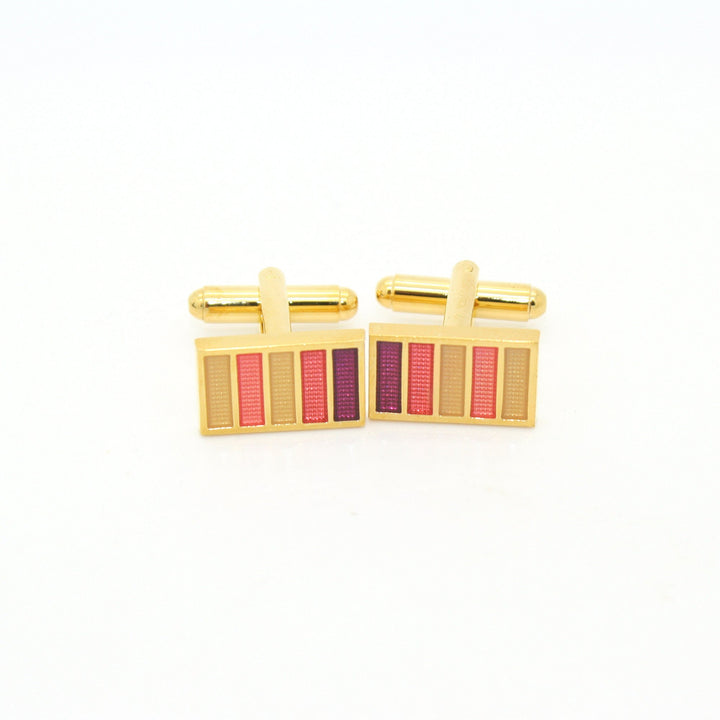 Goldtone Lavender Stripe Cuff Links With Jewelry Box - FHYINC