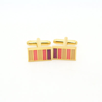 Goldtone Lavender Stripe Cuff Links With Jewelry Box - FHYINC
