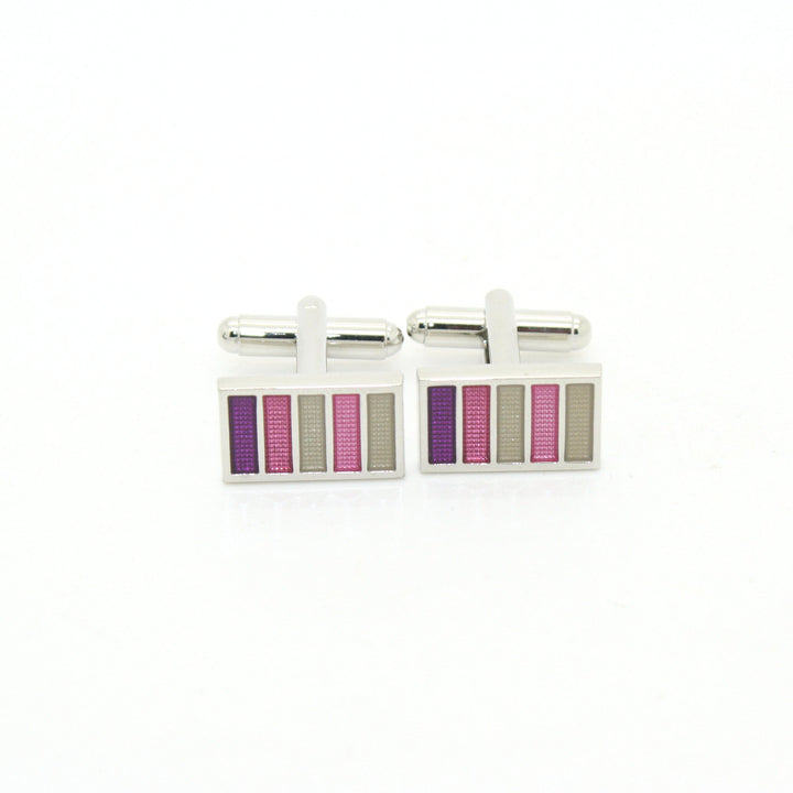 Silvertone Lavender Stripe Cuff Links With Jewelry Box - FHYINC