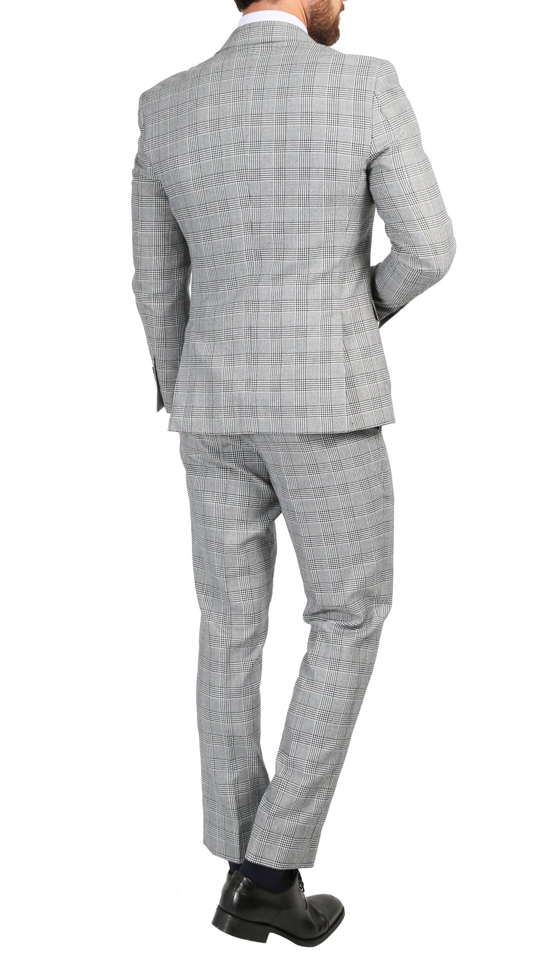 Conrad Skinny Slim Fit Grey 2pc Glen Plaid Peak Lapel Suit - FHYINC best men&