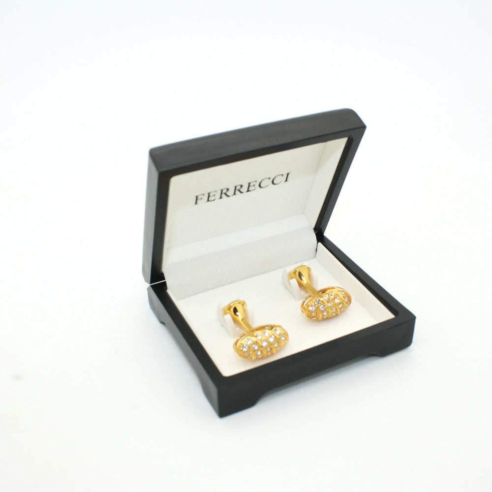 Goldtone Oval Crystal Gemstone Cuff Links With Jewelry Box - FHYINC