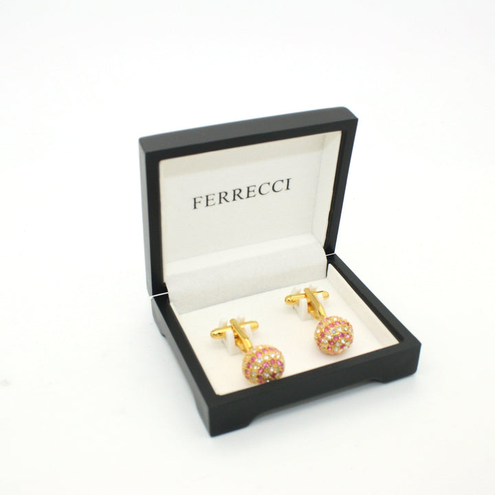 Goldtone Pink Gemstone Cuff Links With Jewelry Box - FHYINC