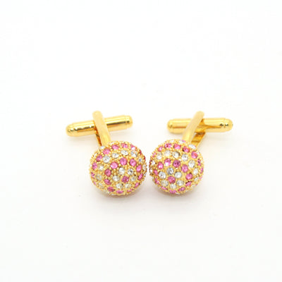 Goldtone Pink Gemstone Cuff Links With Jewelry Box - FHYINC