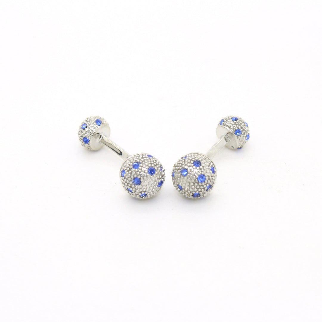 Silvertone Ball Gemstone Cuff Links With Jewelry Box - FHYINC