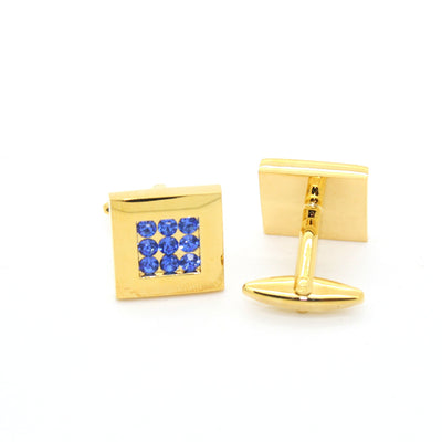 Goldtone Blue Gemstone Cuff Links With Jewelry Box - FHYINC