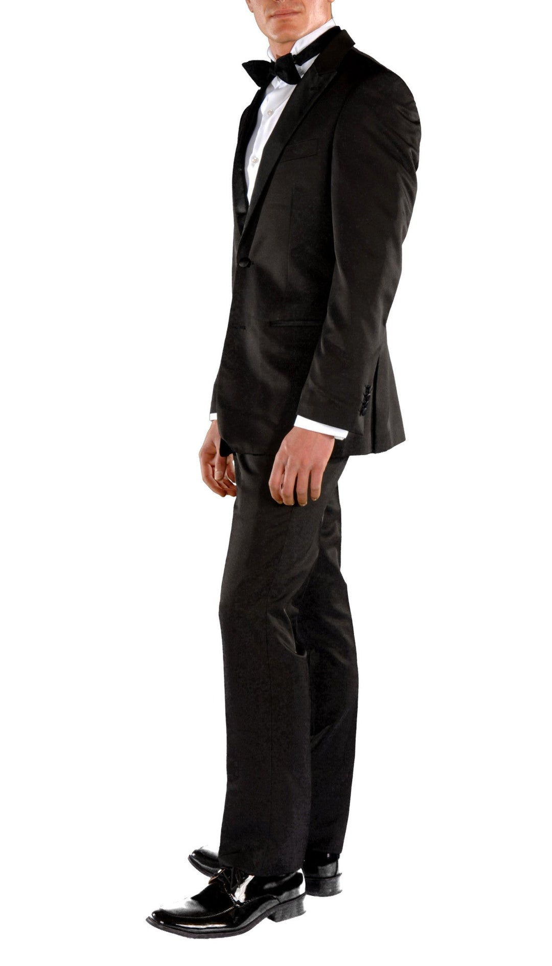 Black Slim Fit Peak Lapel 2pc Tuxedo - Crisp - FHYINC best men&