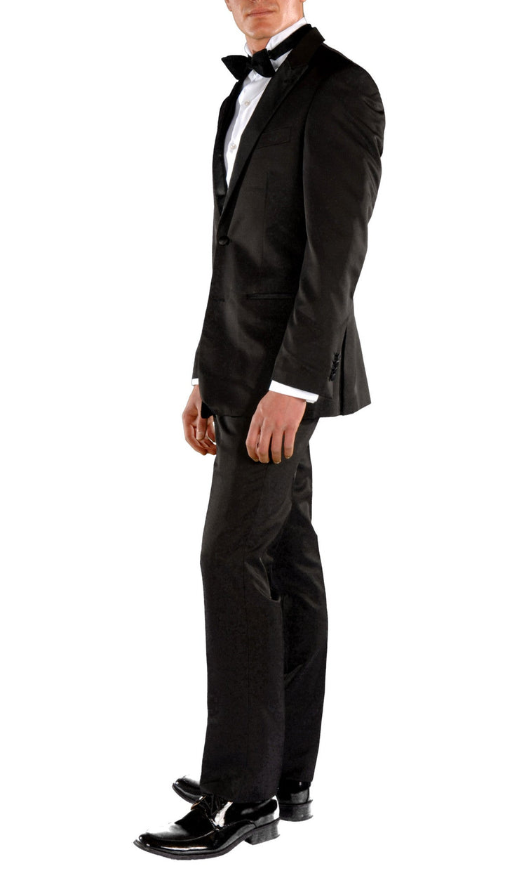 Black Slim Fit Peak Lapel 2pc Tuxedo - Crisp - FHYINC best men&