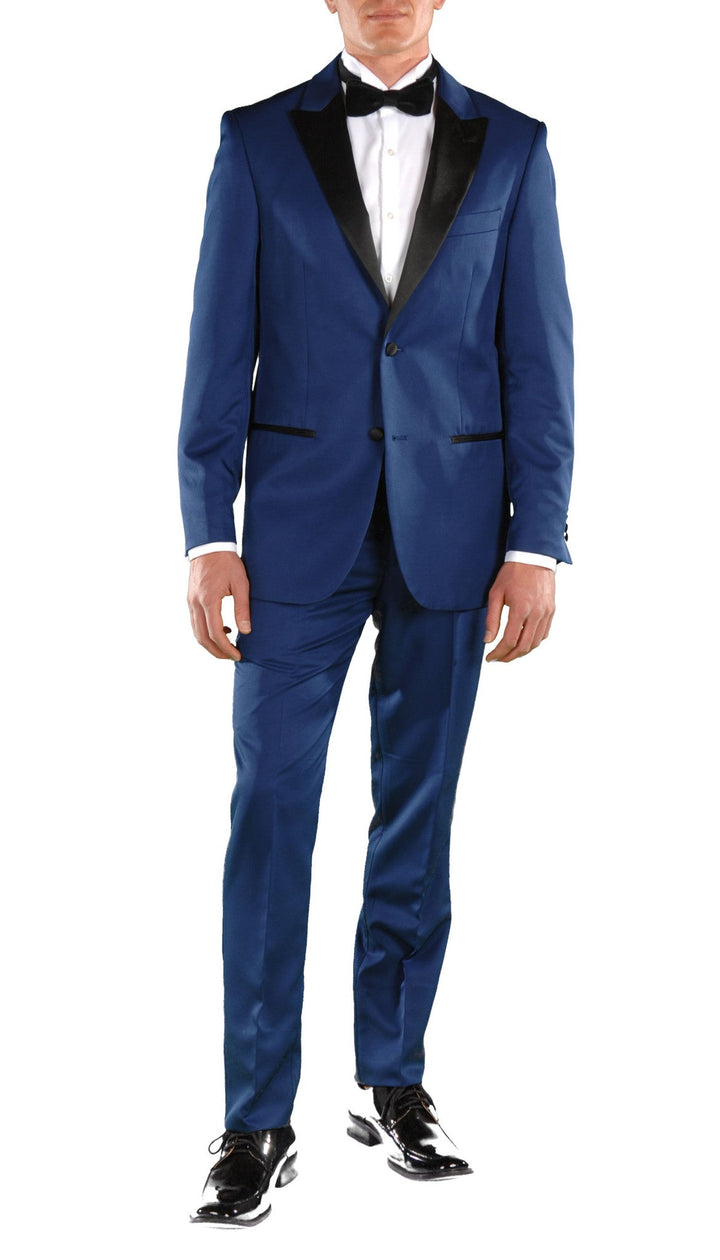 Dark Blue Slim Fit Peak Lapel 2pc Tuxedo - Crisp - FHYINC best men&