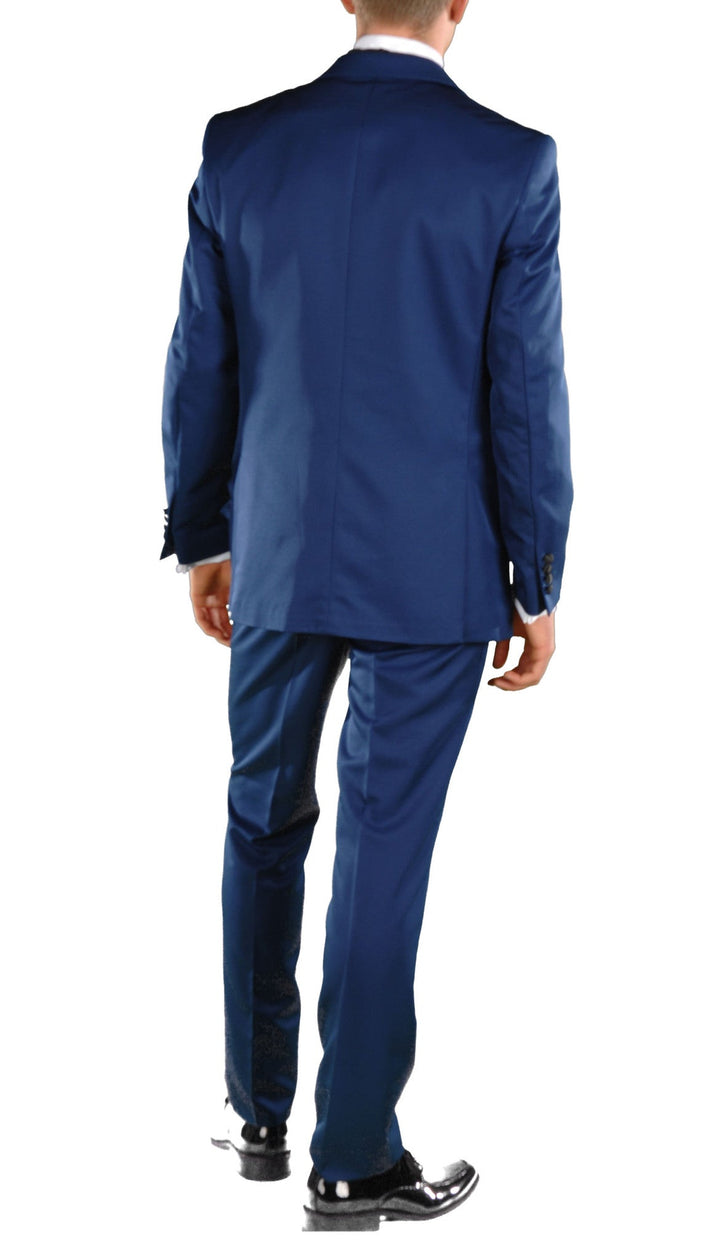 Dark Blue Slim Fit Peak Lapel 2pc Tuxedo - Crisp - FHYINC best men&
