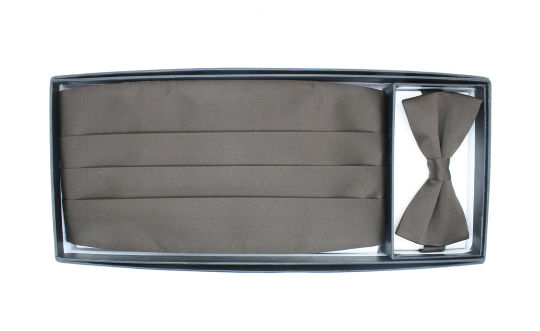 Ferrecci Satin Bow Tie &amp; Cummerbund Set – Brown, gift box