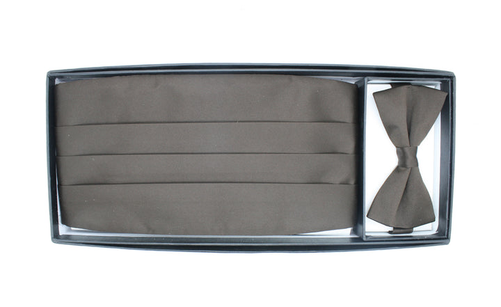 Ferrecci Satin Bow Tie &amp; Cummerbund Set – Brown, gift box