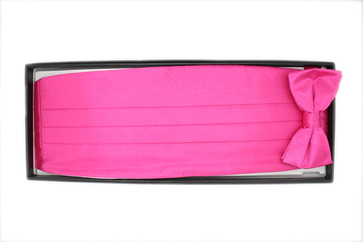 Ferrecci Satin Bow Tie &amp; Cummerbund Set – Fuchsia, gift box