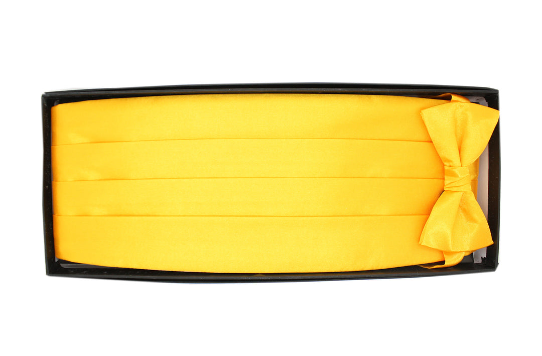 Ferrecci Satin Bow Tie &amp; Cummerbund Set – Yellow, gift box