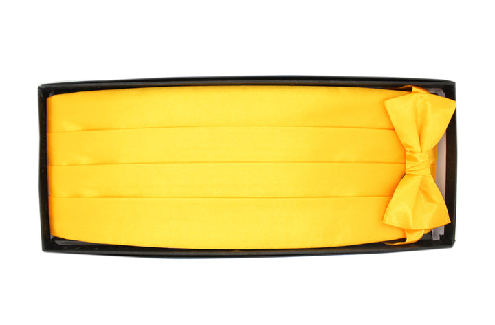 Ferrecci Satin Bow Tie &amp; Cummerbund Set – Yellow, gift box