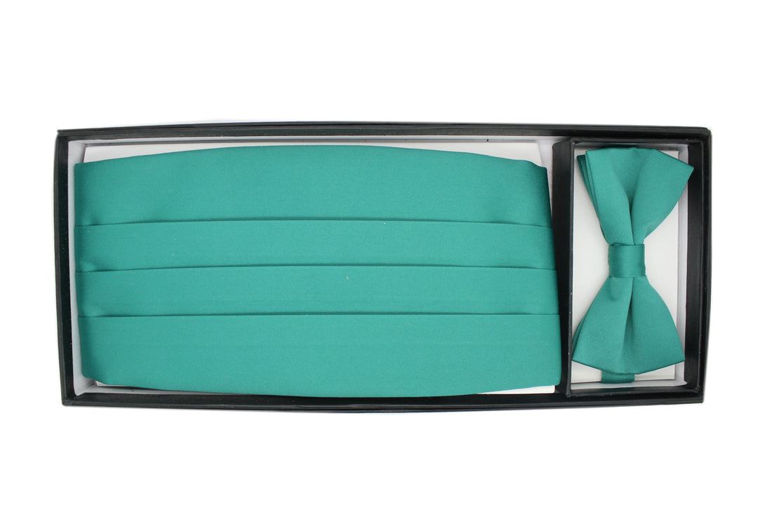 Ferrecci Satin Bow Tie &amp; Cummerbund Set – Turquoise, gift box