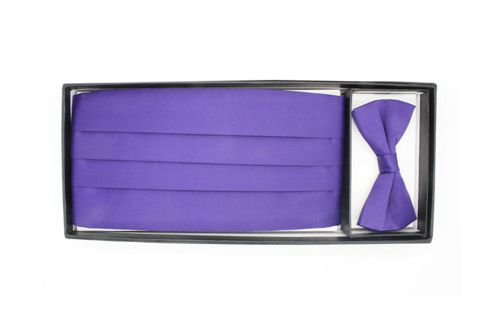 Ferrecci Satin Bow Tie &amp; Cummerbund Set – Purple, gift box