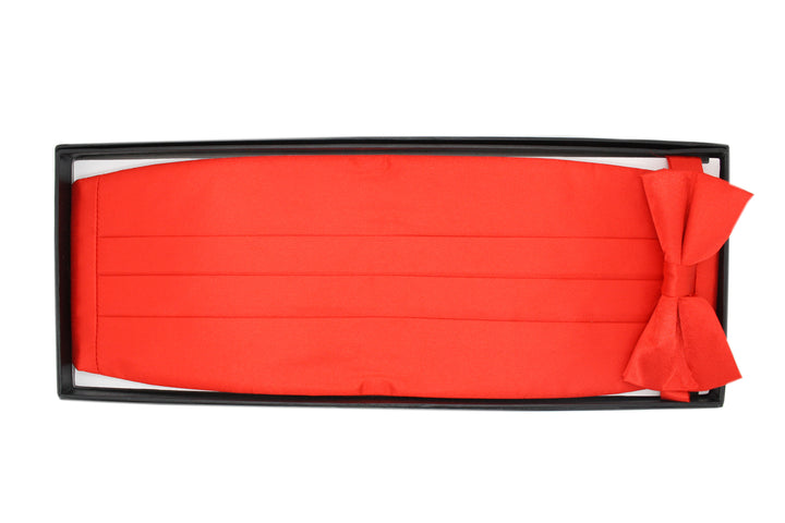 Ferrecci Satin Bow Tie &amp; Cummerbund Set – Red, gift box