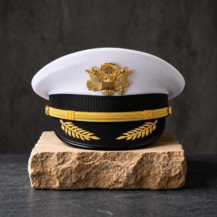 Captain Hat for Men &amp; Women – White Yacht, Boat &amp; Pilot Cap with Eagle Crest | Ferrecci