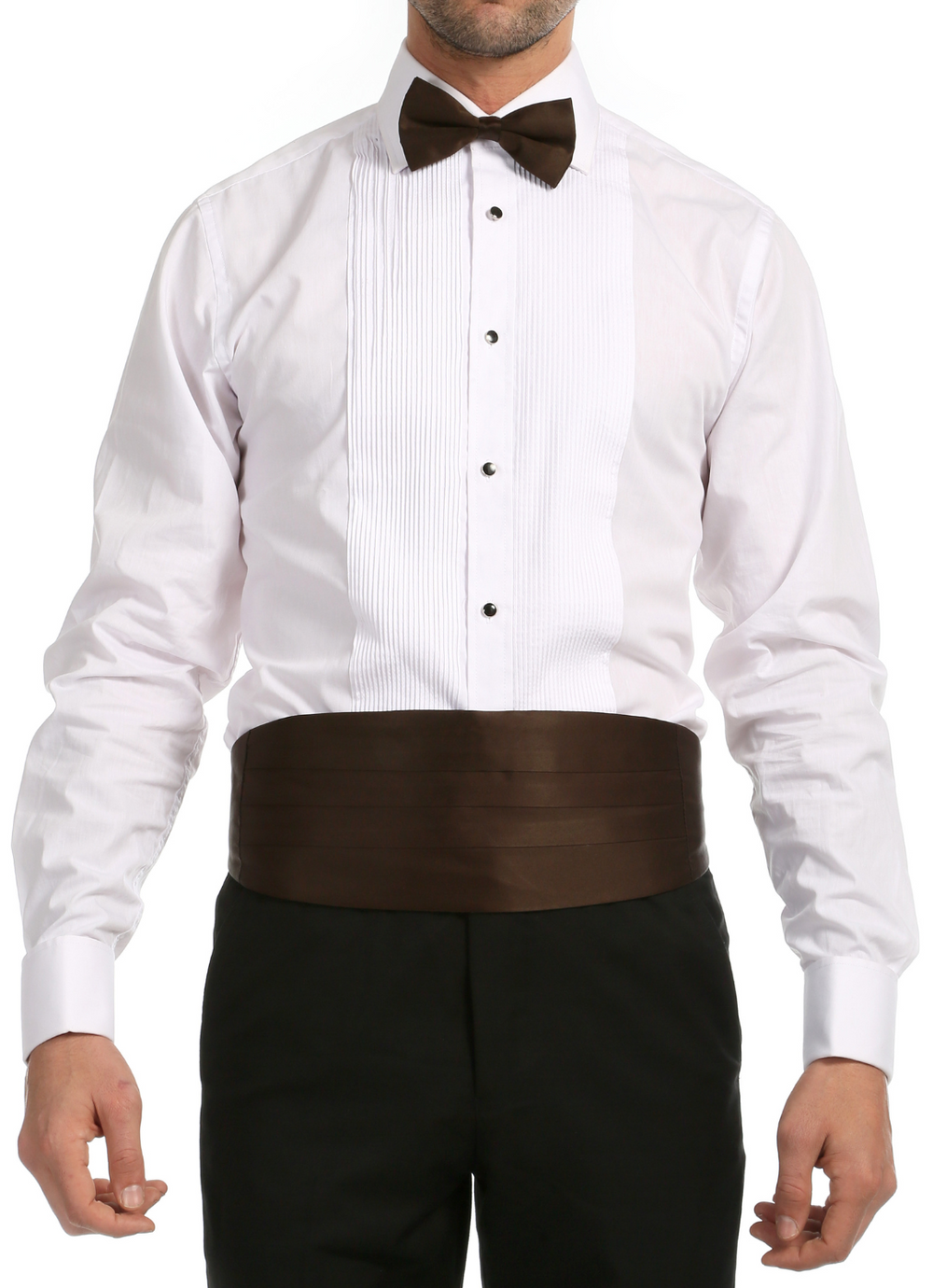 Ferrecci Satin Bow Tie & Cummerbund Set – Brown, front view