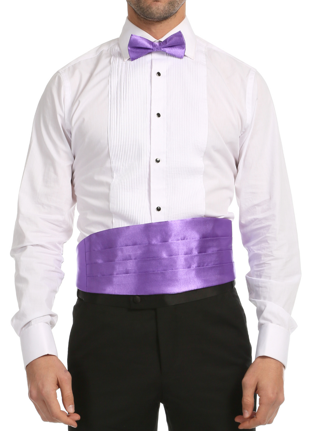 Ferrecci Satin Bow Tie & Cummerbund Set – Lilac, front view
