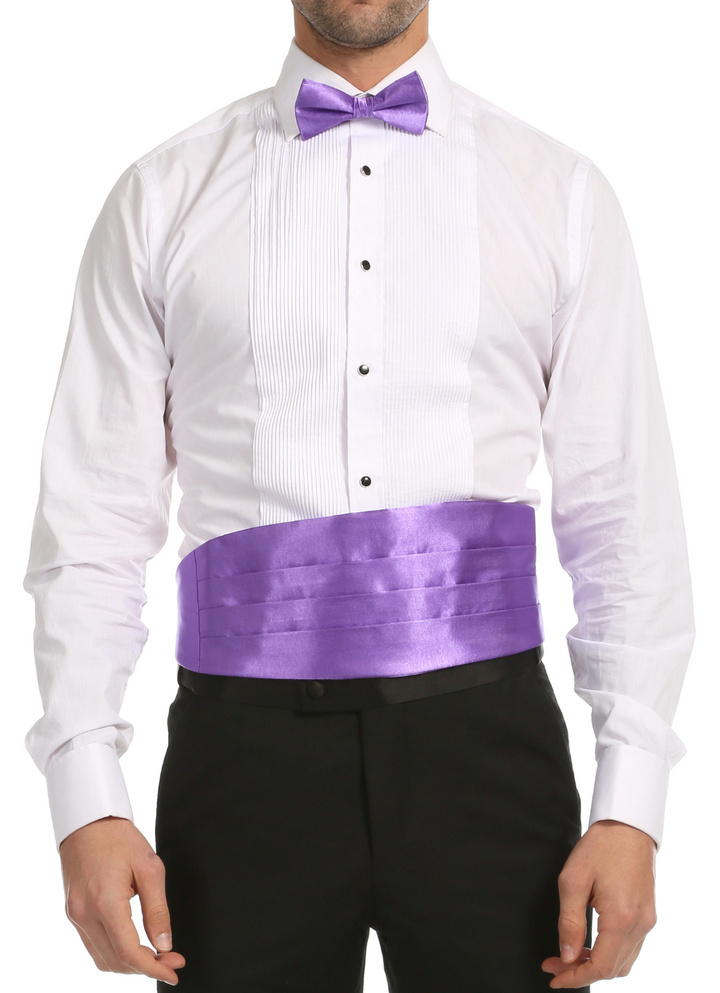 Ferrecci Satin Bow Tie &amp; Cummerbund Set – Lilac, front view