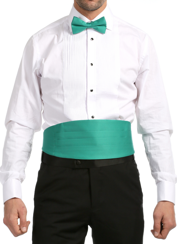 Ferrecci Satin Bow Tie &amp; Cummerbund Set – Turquoise, front view