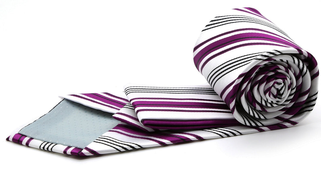 Mens Dads Classic Fuchsia Striped Pattern Business Casual Necktie &amp; Hanky Set D-10 - FHYINC best men&