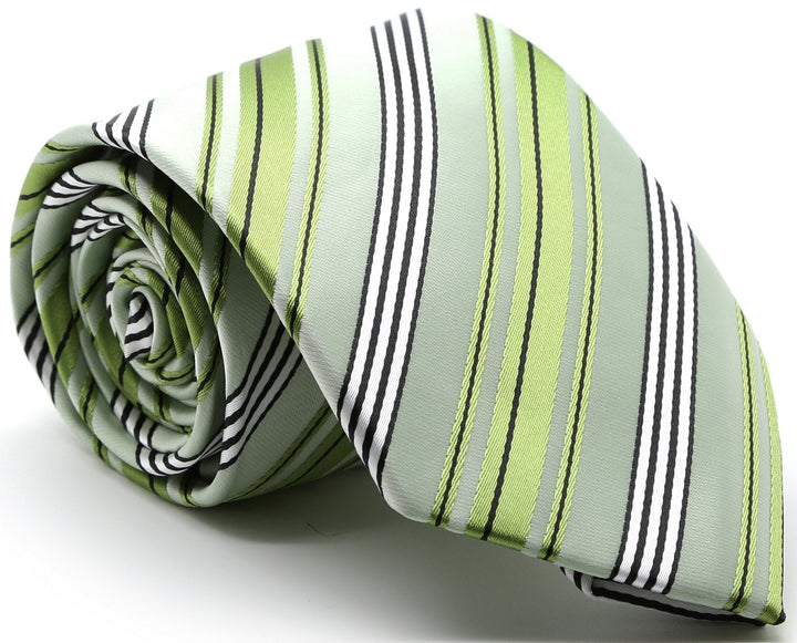 Mens Dads Classic Green Striped Pattern Business Casual Necktie &amp; Hanky Set D-11 - FHYINC best men&
