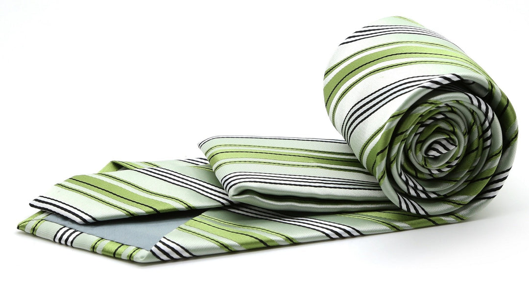 Mens Dads Classic Green Striped Pattern Business Casual Necktie &amp; Hanky Set D-11 - FHYINC best men&