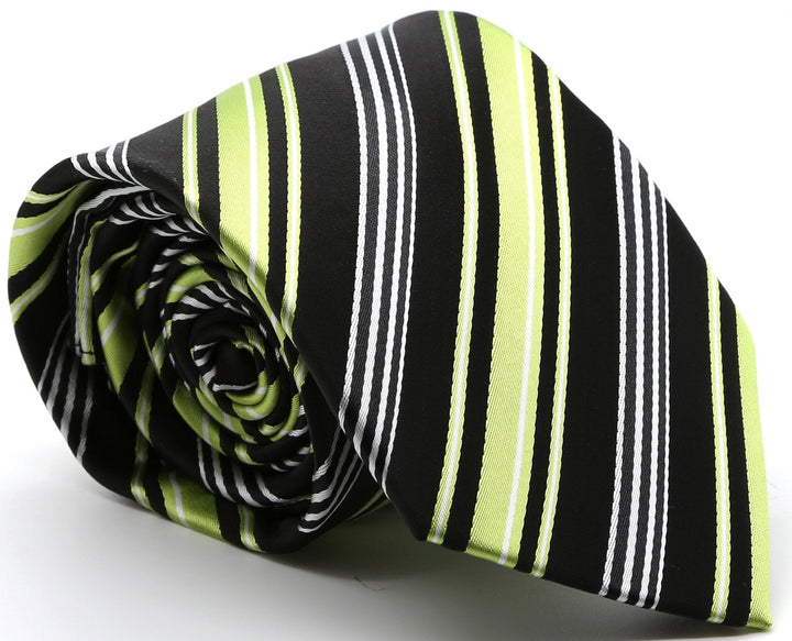 Mens Dads Classic Black Green Striped Pattern Business Casual Necktie &amp; Hanky Set D-2 - FHYINC best men&
