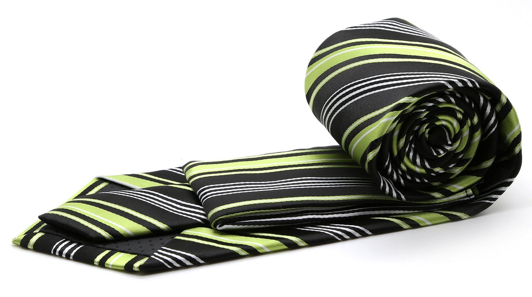 Mens Dads Classic Black Green Striped Pattern Business Casual Necktie &amp; Hanky Set D-2 - FHYINC best men&