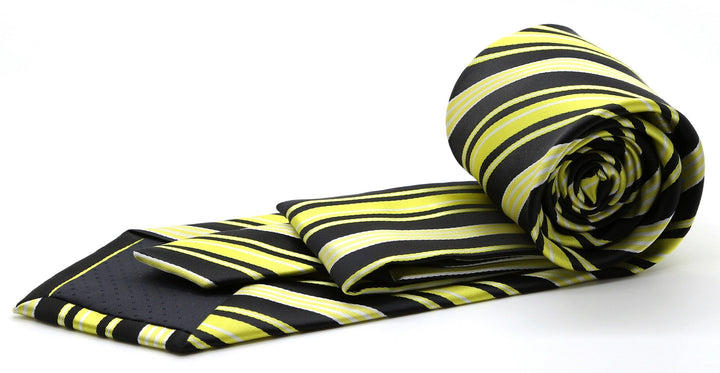 Mens Dads Classic Black Striped Pattern Business Casual Necktie &amp; Hanky Set D-3 - FHYINC best men&