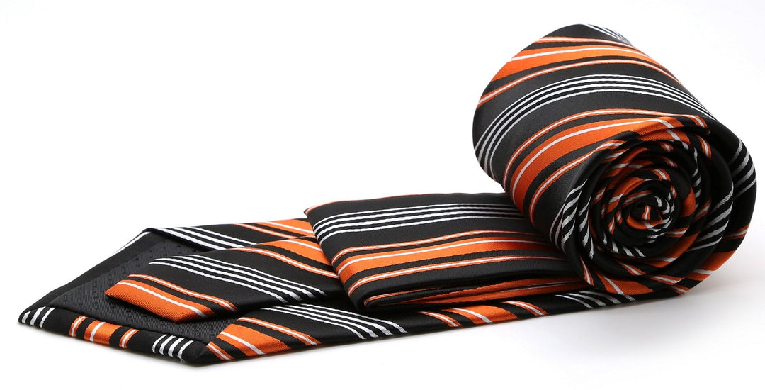Mens Dads Classic Black Orange Striped Pattern Business Casual Necktie &amp; Hanky Set D-4 - FHYINC best men&