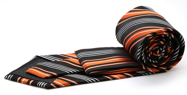 Mens Dads Classic Black Orange Striped Pattern Business Casual Necktie &amp; Hanky Set D-4 - FHYINC best men&