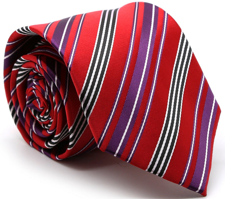 Mens Dads Classic Red Striped Pattern Business Casual Necktie &amp; Hanky Set D-5 - FHYINC best men&