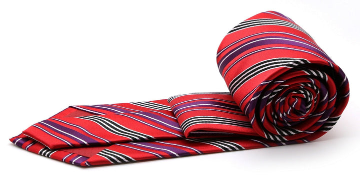 Mens Dads Classic Red Striped Pattern Business Casual Necktie &amp; Hanky Set D-5 - FHYINC best men&