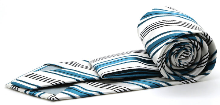 Mens Dads Classic Turquoise Striped Pattern Business Casual Necktie &amp; Hanky Set D-9 - FHYINC best men&