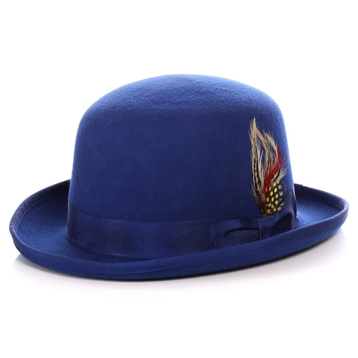 Premium Wool Royal Blue Derby Bowler Hat - FHYINC best men&