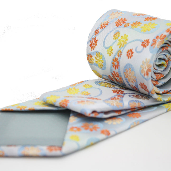 Mens Dads Classic Yellow Floral Pattern Business Casual Necktie &amp; Hanky Set DF-2 - FHYINC best men&