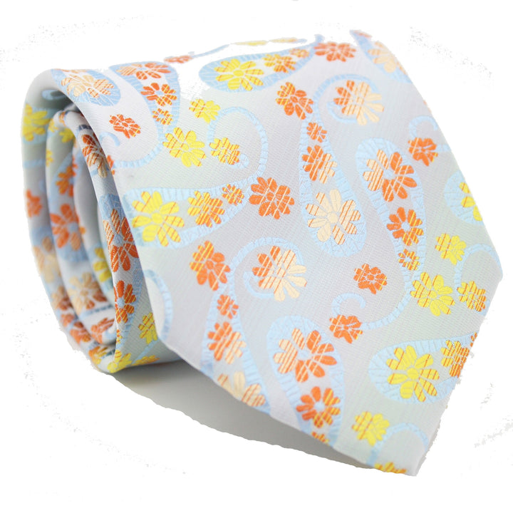 Mens Dads Classic Yellow Floral Pattern Business Casual Necktie &amp; Hanky Set DF-2 - FHYINC best men&