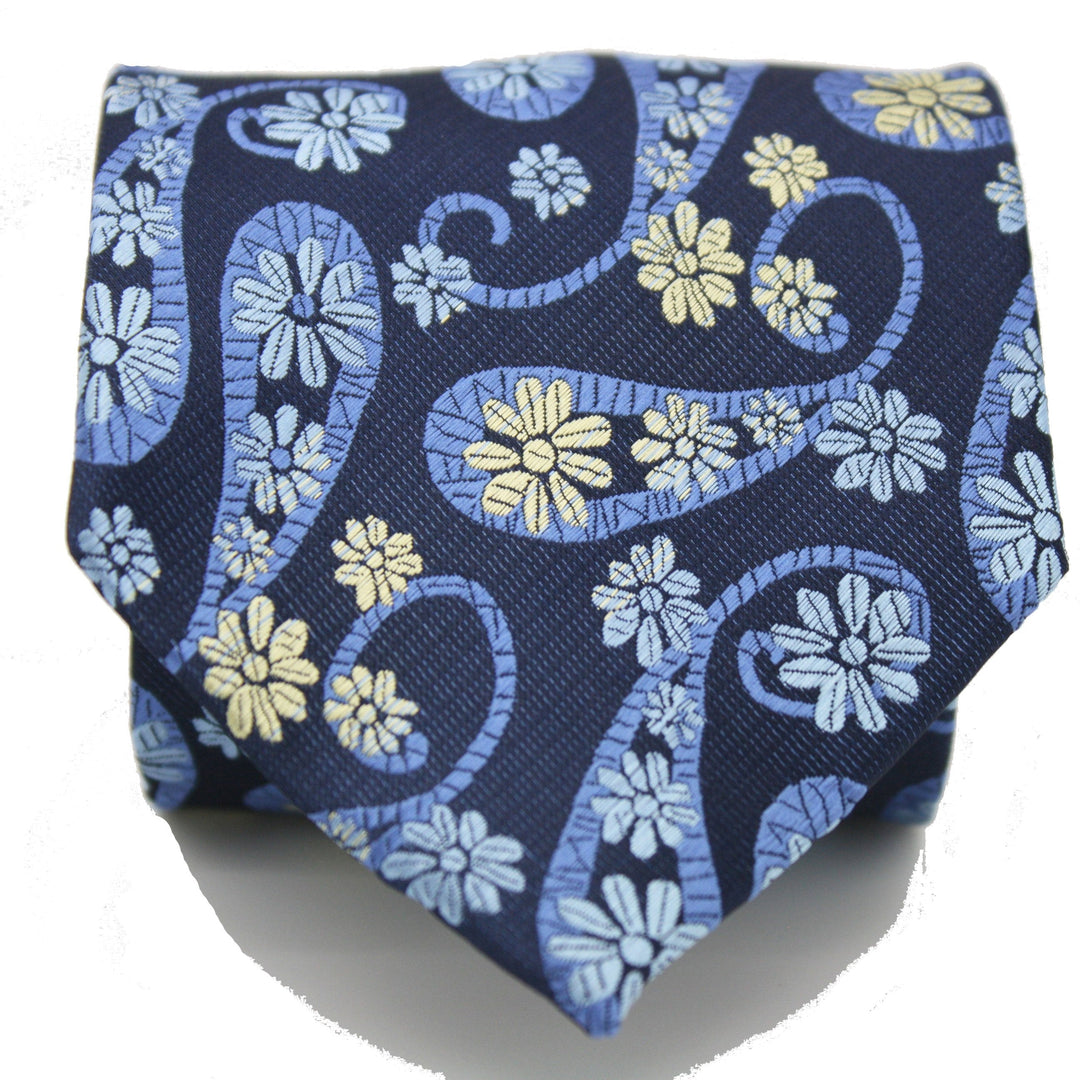 Mens Dads Classic Navy Floral Pattern Business Casual Necktie &amp; Hanky Set DF-5 - FHYINC best men&