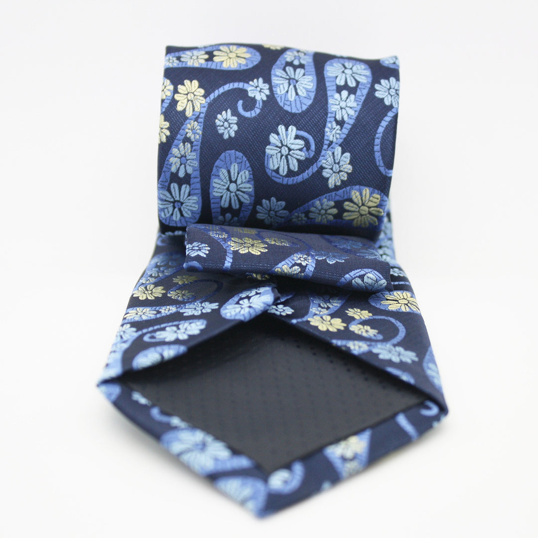 Mens Dads Classic Navy Floral Pattern Business Casual Necktie &amp; Hanky Set DF-5 - FHYINC best men&