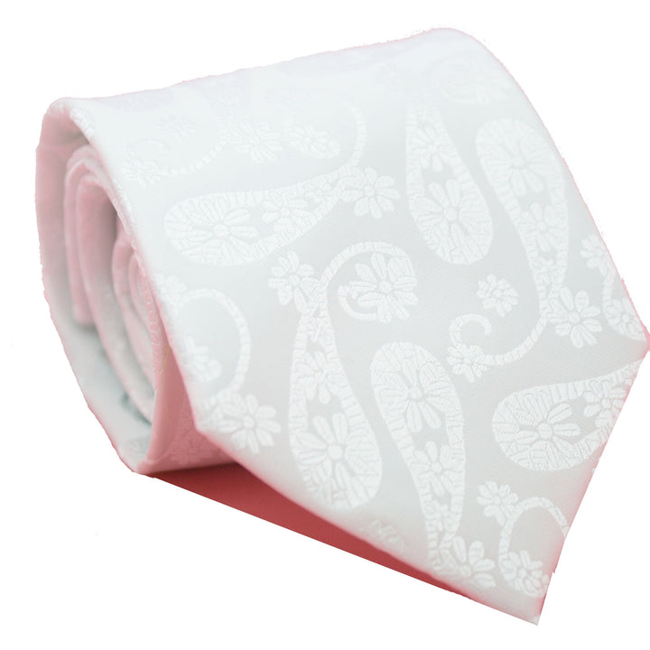 Mens Dads Classic White Floral Pattern Business Casual Necktie &amp; Hanky Set DF-6 - FHYINC best men&