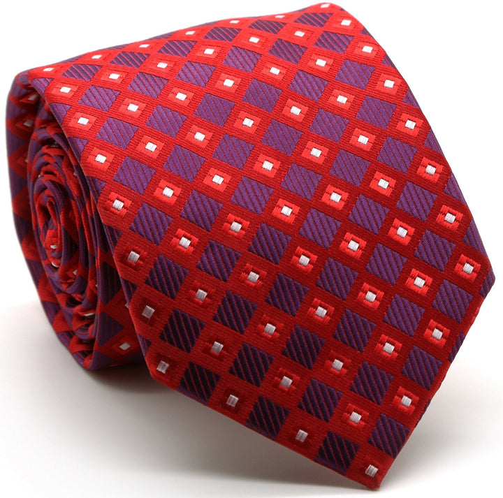 Mens Dads Classic Red Geometric Pattern Business Casual Necktie &amp; Hanky Set E-10 - FHYINC best men&