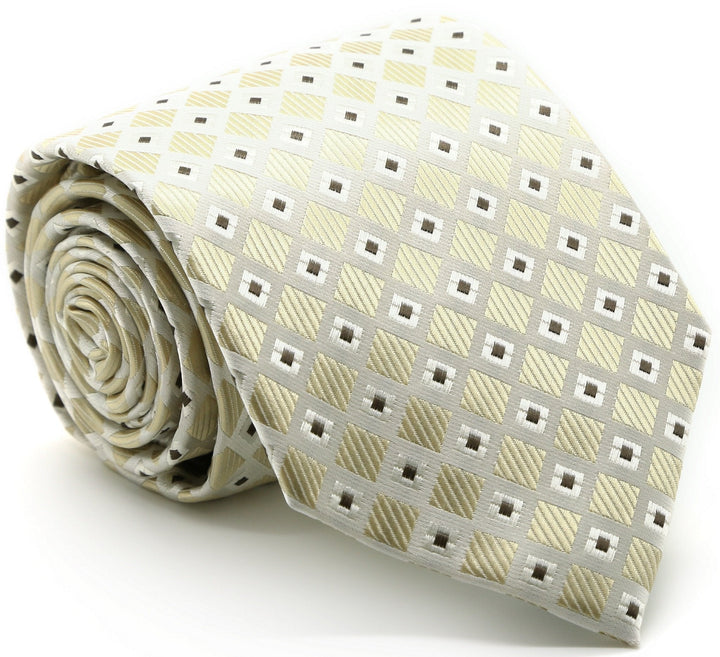 Mens Dads Classic Beige Geometric Pattern Business Casual Necktie &amp; Hanky Set E-2 - FHYINC best men&