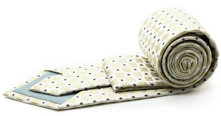 Mens Dads Classic Beige Geometric Pattern Business Casual Necktie &amp; Hanky Set E-2 - FHYINC best men&