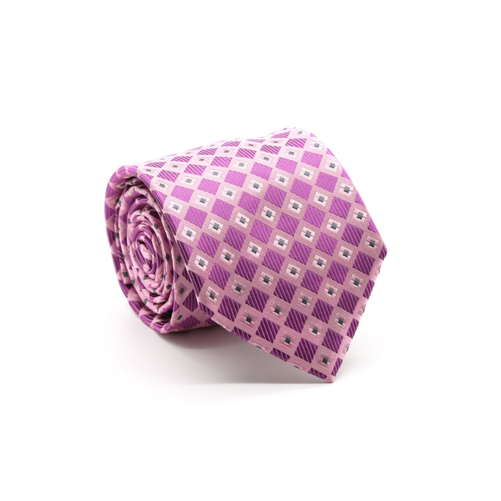 Mens Dads Classic Fuchsia Geometric Pattern Business Casual Necktie &amp; Hanky Set E-5 - FHYINC best men&