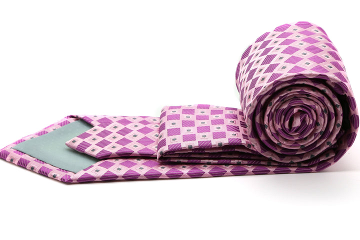 Mens Dads Classic Fuchsia Geometric Pattern Business Casual Necktie &amp; Hanky Set E-5 - FHYINC best men&